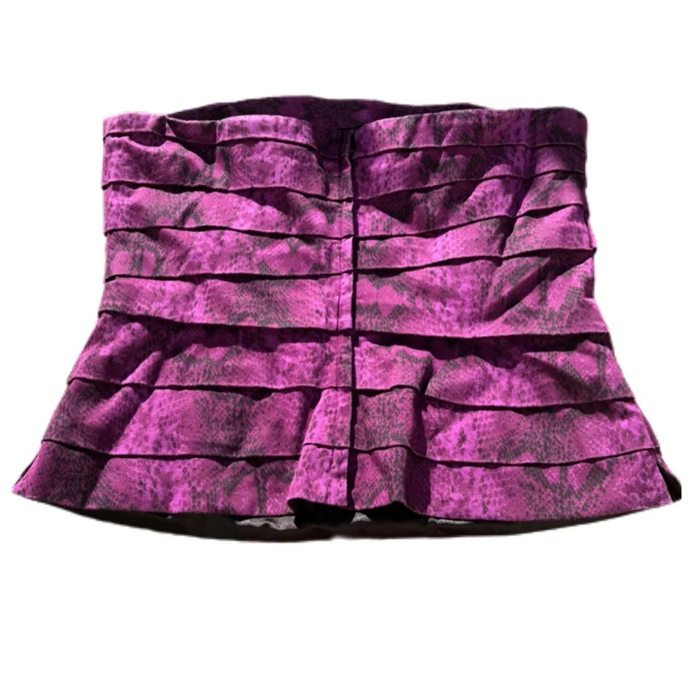 White House Black Market Purple Black Snake Print Bustier Top 12 EUC - Picture 3 of 9